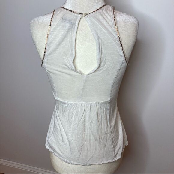 American Eagle, Sequin Trim Boho Eyelet Tank Top Peplum Swing Babydoll Tank XS - Picture 6 of 12
